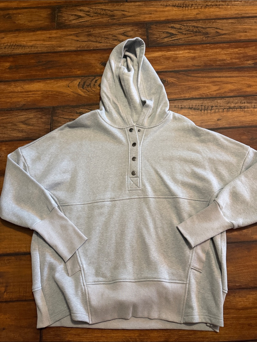 Zenana NWOT Heathered Gray Hooded Sweatshirt-Snap Front
